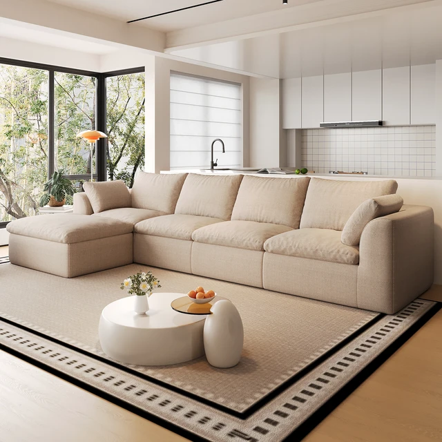 Alt view image 2 of 7 - 137.9 Inch Vacuum Packed Cloud Sofa Seater L-Shaped with Single Chaise Lounge, Modular Compressed Sectional Couch