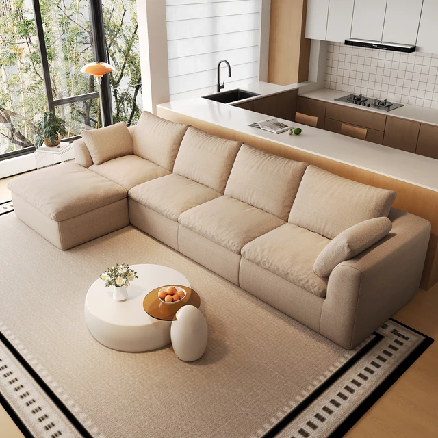 Alt view image 3 of 7 - 137.9 Inch Vacuum Packed Cloud Sofa Seater L-Shaped with Single Chaise Lounge, Modular Compressed Sectional Couch