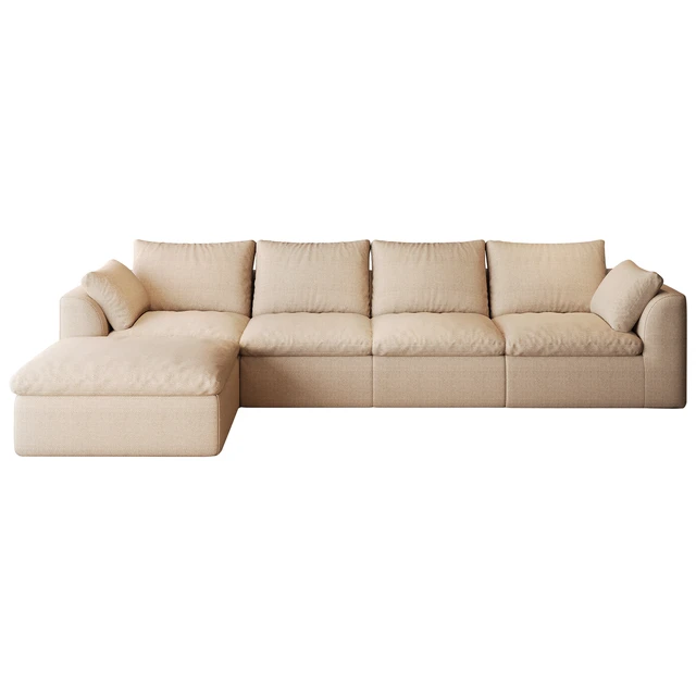 Alt view image 6 of 7 - 137.9 Inch Vacuum Packed Cloud Sofa Seater L-Shaped with Single Chaise Lounge, Modular Compressed Sectional Couch