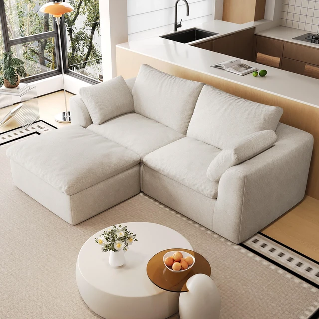 Main image of 78.8 Inch Vacuum Packed Cloud Sofa Seater with Chaise Lounge, Modular Compressed l Shape Couch Removable Cover