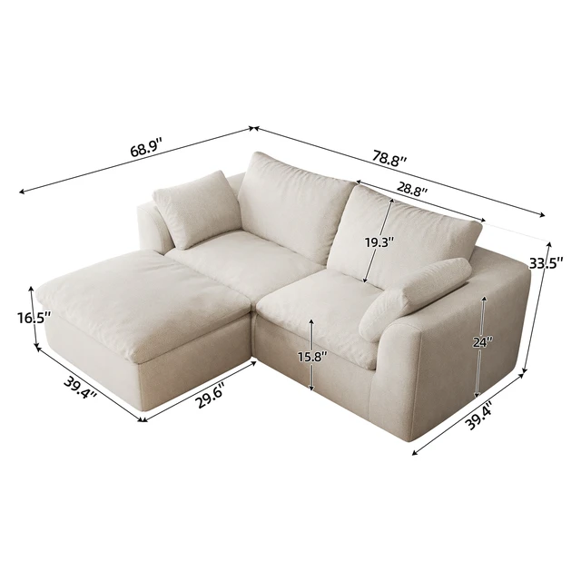 Alt view image 4 of 6 - 78.8 Inch Vacuum Packed Cloud Sofa Seater with Chaise Lounge, Modular Compressed l Shape Couch Removable Cover