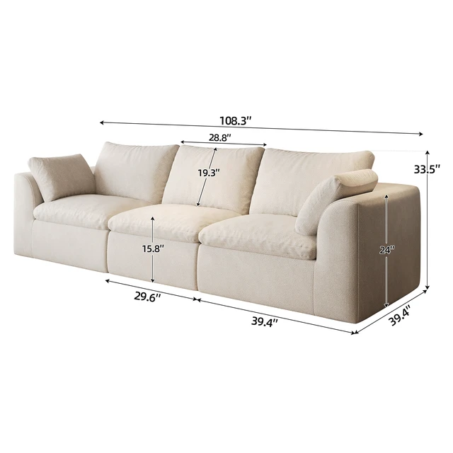 Alt view image 5 of 7 - 108.3 Inch Vacuum Packed Cloud Sofa Seater, Modular Compressed Sofa Couch with Soft Cushion Removable Covers