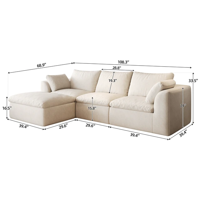 Alt view image 5 of 7 - 108.3 Inch l Shaped 3 Seat Modular Sectional Sofa with Single Chaise, Deep Seat Corner Couch Vacuum Compressed Tool