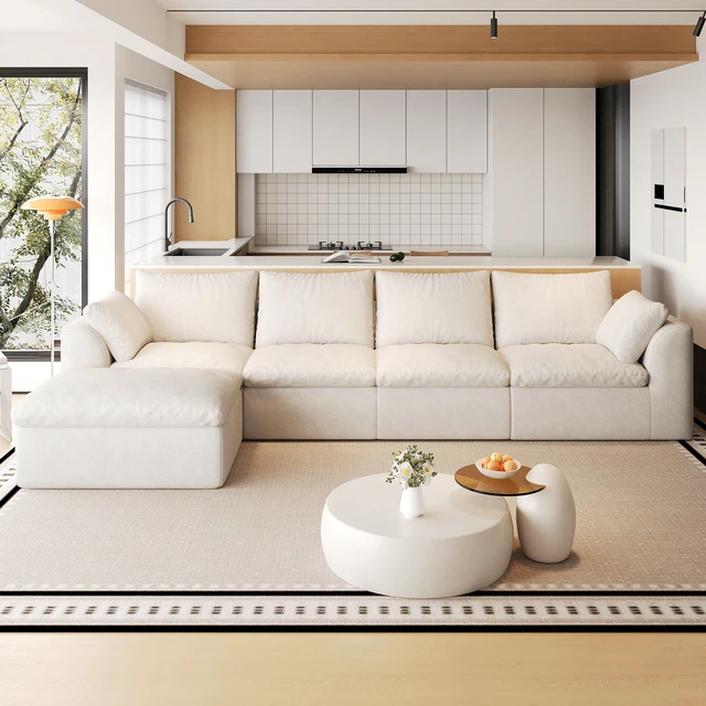 Main image of 137.9 Inch l Shaped 5 Seat Modular Sectional Sofa with Single Chaise, Deep Seat Corner Couch Vacuum Compressed Tool