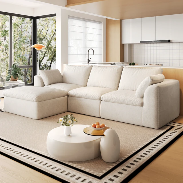 Alt view image 2 of 7 - 108.3 Inch l Shaped 3 Seat Modular Sectional Sofa with Single Chaise, Deep Seat Corner Couch Vacuum Compressed Tool