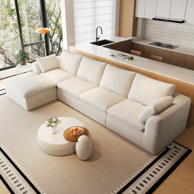 Alt view image 3 of 7 - 137.9 Inch l Shaped 5 Seat Modular Sectional Sofa with Single Chaise, Deep Seat Corner Couch Vacuum Compressed Tool