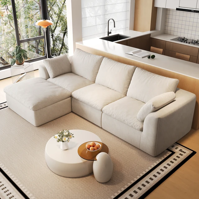 Alt view image 3 of 7 - 108.3 Inch l Shaped 3 Seat Modular Sectional Sofa with Single Chaise, Deep Seat Corner Couch Vacuum Compressed Tool