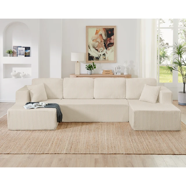 Alt view image 2 of 7 - Shape Modular Sectional Sofa, Compressed Sectional Sofa Corduroy Couch Sleeper for Living Compressed Couch Space