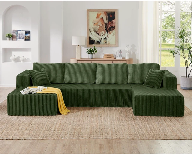 Alt view image 3 of 7 - Shape Modular Sectional Sofa, Compressed Sectional Sofa Corduroy Couch Sleeper for Living Compressed Couch Space