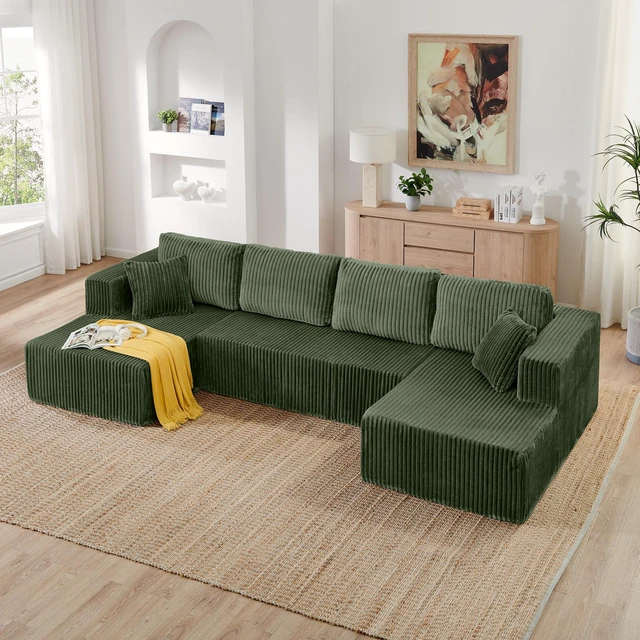 Alt view image 2 of 7 - Shape Modular Sectional Sofa, Compressed Sectional Sofa Corduroy Couch Sleeper for Living Compressed Couch Space