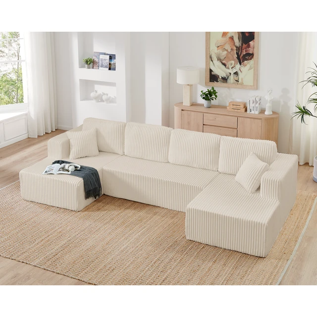 Alt view image 3 of 7 - Shape Modular Sectional Sofa, Compressed Sectional Sofa Corduroy Couch Sleeper for Living Compressed Couch Space
