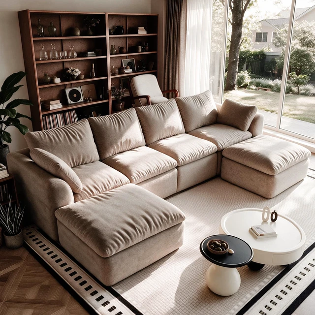 Main image of 122.1 Inch l Shaped 6 Seat Modular Sectional Sofa with Double Chaise, Deep Seat Corner Couch Vacuum Compressed Tool