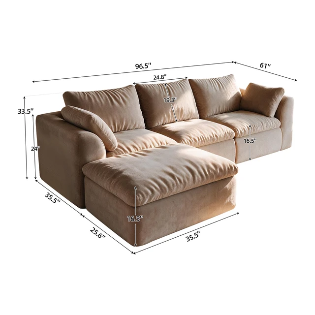Alt view image 5 of 7 - 96.5 Inch l Shaped 4 Seat Modular Sectional Sofa with Single Chaise, Deep Seat Corner Couch Vacuum Compressed Tool