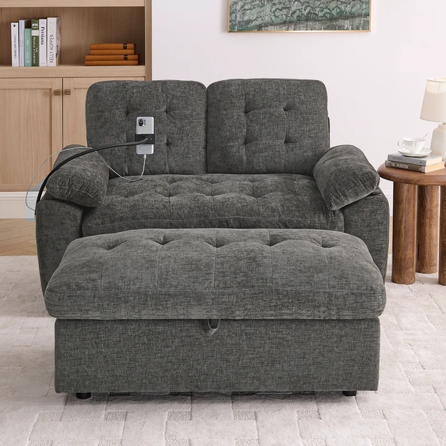 Alt view image 3 of 7 - Leisure Sofa Chair, Double Sofa Recliner with Manually Adjustable Backrest Soft Padded Armrests Side USB Charging Port