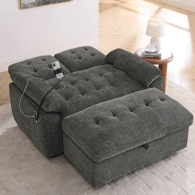 Alt view image 5 of 7 - Leisure Sofa Chair, Double Sofa Recliner with Manually Adjustable Backrest Soft Padded Armrests Side USB Charging Port