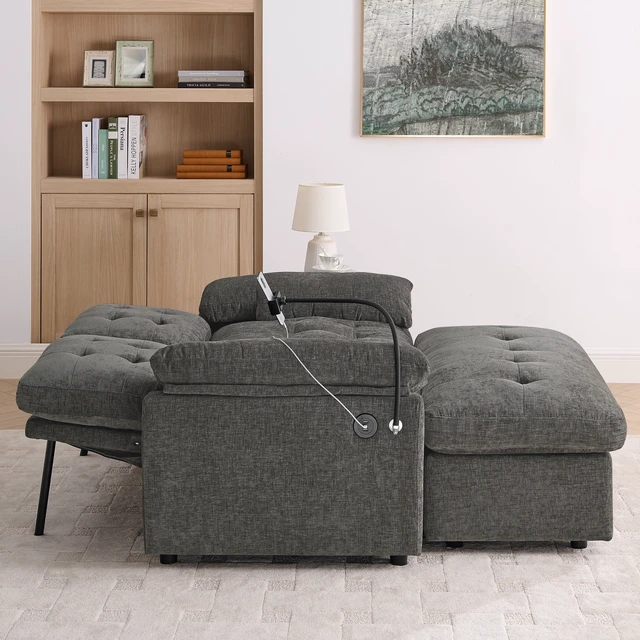 Alt view image 4 of 7 - Leisure Sofa Chair, Double Sofa Recliner with Manually Adjustable Backrest Soft Padded Armrests Side USB Charging Port