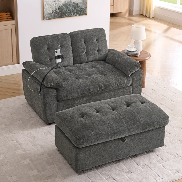 Alt view image 2 of 7 - Leisure Sofa Chair, Double Sofa Recliner with Manually Adjustable Backrest Soft Padded Armrests Side USB Charging Port