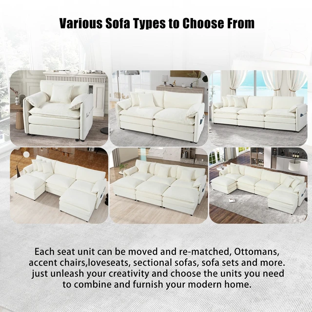 Alt view image 4 of 5 - 35.04 Inch Chenille Chair, Arm Modular Reading Chair for Living Deep Seat DIY Sectional Sofa Chenille, Beige