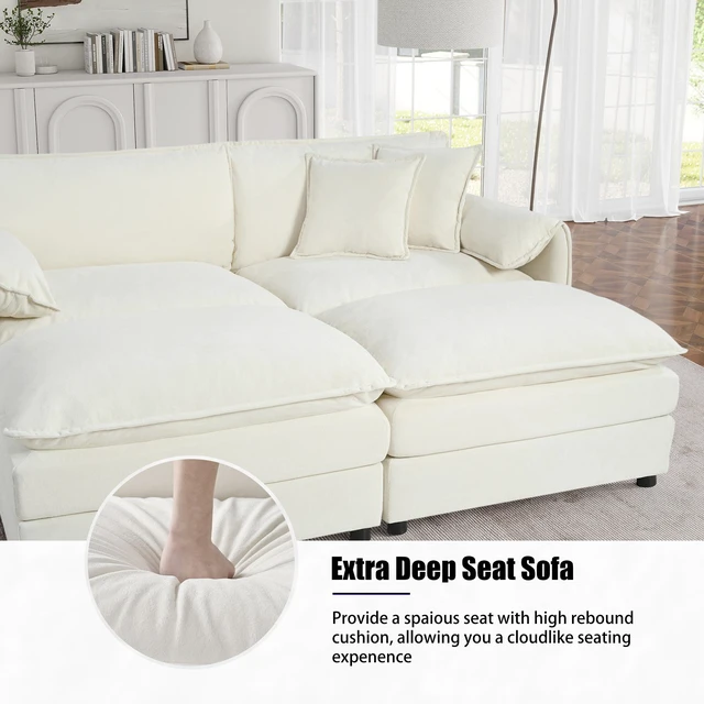 Alt view image 5 of 5 - 35.04 Inch Chenille Chair, Arm Modular Reading Chair for Living Deep Seat DIY Sectional Sofa Chenille, Beige