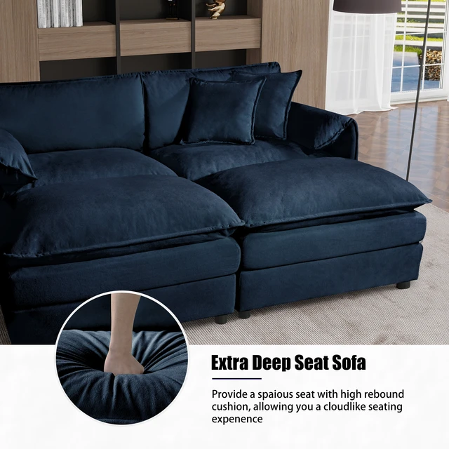 Alt view image 7 of 7 - 35.04 Inch Chenille Chair, Arm Modular Reading Chair for Living Deep Seat DIY Sectional Sofa Chenille, Blue
