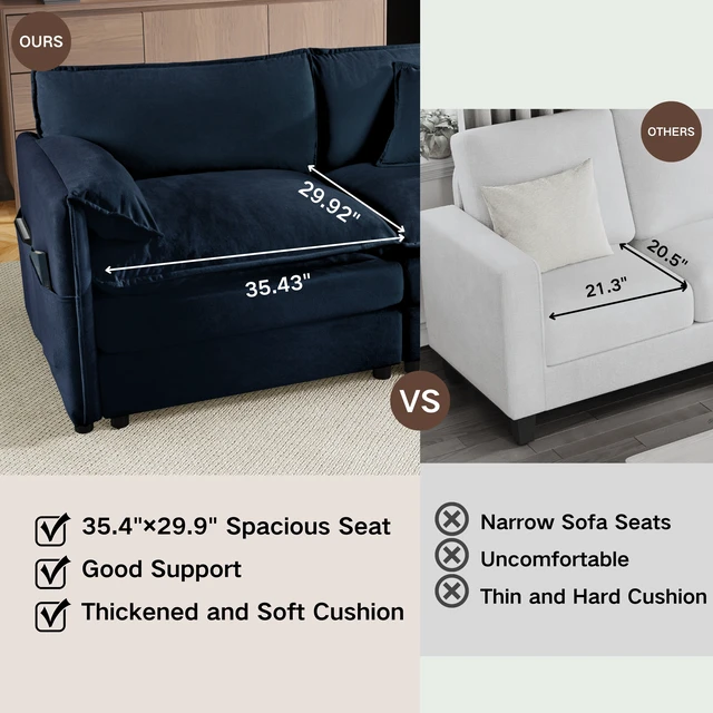 Alt view image 4 of 7 - 35.04 Inch Chenille Chair, Arm Modular Reading Chair for Living Deep Seat DIY Sectional Sofa Chenille, Blue