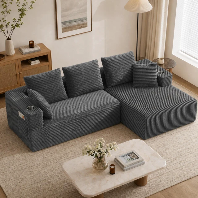 Main image of Inchmodular Combination Sofa with L-Shaped Lounge Chair, Four Seater Design, Gray, Fabric