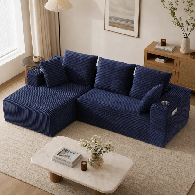 Main image of Inchmodular Combination Sofa with L-Shaped Lounge Chair, Four Seater Design, Blue, Fabric