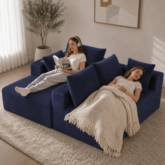 Alt view image 6 of 7 - Inchmodular Combination Sofa with L-Shaped Lounge Chair, Four Seater Design, Blue, Fabric