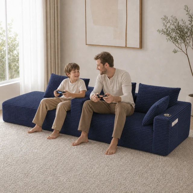 Alt view image 7 of 7 - Inchmodular Combination Sofa with L-Shaped Lounge Chair, Four Seater Design, Blue, Fabric