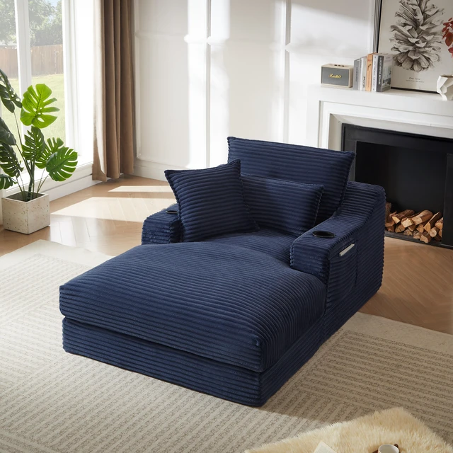 Main image of 47.24 Inch Cushioned Compression Sofa with Unique Cushion Design, Lounge Chair for Living, Blue, Foam and Spring