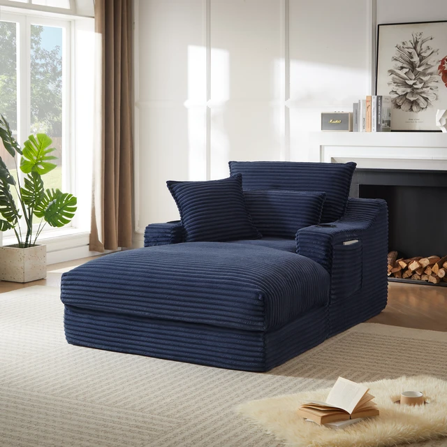 Alt view image 2 of 7 - 47.24 Inch Cushioned Compression Sofa with Unique Cushion Design, Lounge Chair for Living, Blue, Foam and Spring