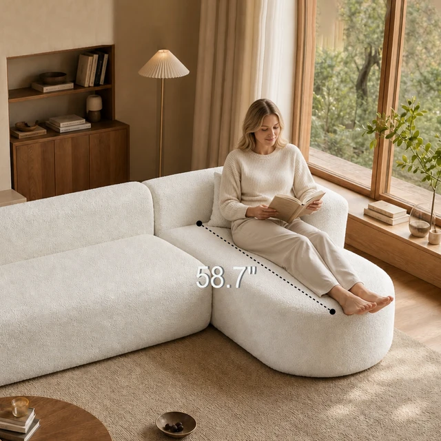 Alt view image 3 of 7 - 109.4 Inch Sectional Couch with L-Shaped Chaise, Modular Sectional Sofa, White, Fabric
