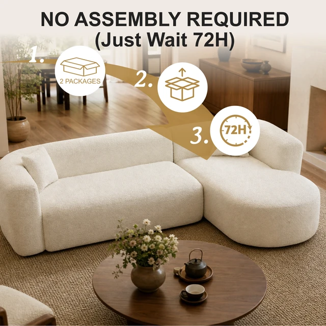 Alt view image 4 of 7 - 109.4 Inch Sectional Couch with L-Shaped Chaise, Modular Sectional Sofa, White, Fabric