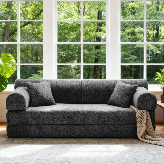 Alt view image 2 of 7 - Convertible Sleeper Sofa Bed, Two Tone Blended Fabric Folding Mattress Couch with Fixed Shape Frame Floor Sofa Lounge