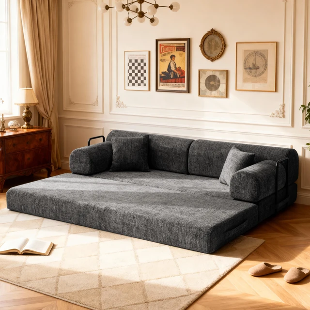 Alt view image 3 of 7 - Convertible Sleeper Sofa Bed, Two Tone Blended Fabric Folding Mattress Couch with Fixed Shape Frame Floor Sofa Lounge