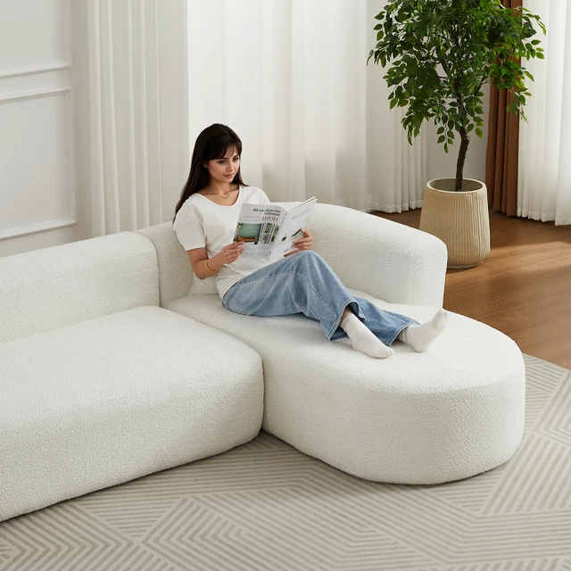 Alt view image 4 of 7 - Video 109.4 Inch Modular Sectional Sofa Curved Back Sofa, Chenille Fabric Two Throw Pillows l Shape Cloud Couch
