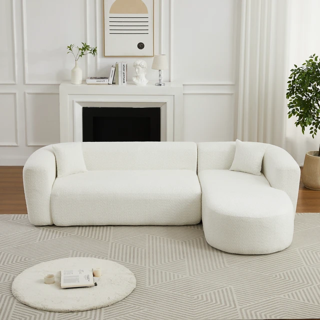 Alt view image 3 of 7 - Video 109.4 Inch Modular Sectional Sofa Curved Back Sofa, Chenille Fabric Two Throw Pillows l Shape Cloud Couch