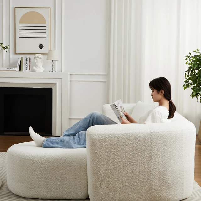 Alt view image 5 of 7 - Video 109.4 Inch Modular Sectional Sofa Curved Back Sofa, Chenille Fabric Two Throw Pillows l Shape Cloud Couch