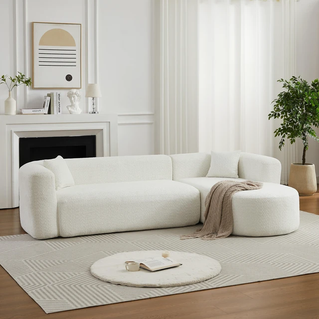 Main image of Video 109.4 Inch Modular Sectional Sofa Curved Back Sofa, Chenille Fabric Two Throw Pillows l Shape Cloud Couch