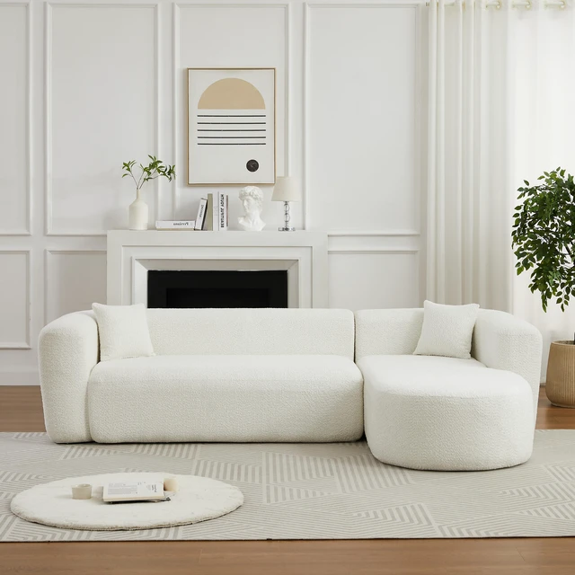 Alt view image 2 of 7 - Video 109.4 Inch Modular Sectional Sofa Curved Back Sofa, Chenille Fabric Two Throw Pillows l Shape Cloud Couch