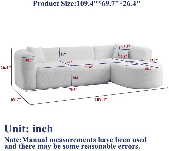 Main image of Video 109.4 Inch Modular Sectional Sofa Curved Back Sofa, Chenille Fabric Two Throw Pillows l Shape Cloud Couch