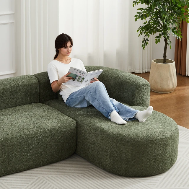 Alt view image 2 of 3 - Video 109.4 Inch Modular Sectional Sofa Curved Back Sofa, Chenille Fabric Two Throw Pillows l Shape Cloud Couch