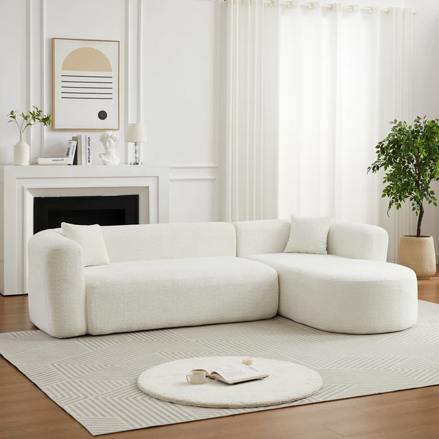 Alt view image 7 of 7 - Video 109.4 Inch Modular Sectional Sofa Curved Back Sofa, Chenille Fabric Two Throw Pillows l Shape Cloud Couch