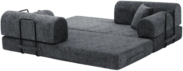 Alt view image 7 of 7 - Convertible Sleeper Sofa Bed, Two Tone Blended Fabric Folding Mattress Couch with Fixed Shape Frame Floor Sofa Lounge