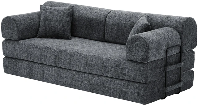 Alt view image 4 of 7 - Convertible Sleeper Sofa Bed, Two Tone Blended Fabric Folding Mattress Couch with Fixed Shape Frame Floor Sofa Lounge