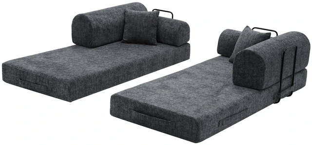 Alt view image 6 of 7 - Convertible Sleeper Sofa Bed, Two Tone Blended Fabric Folding Mattress Couch with Fixed Shape Frame Floor Sofa Lounge