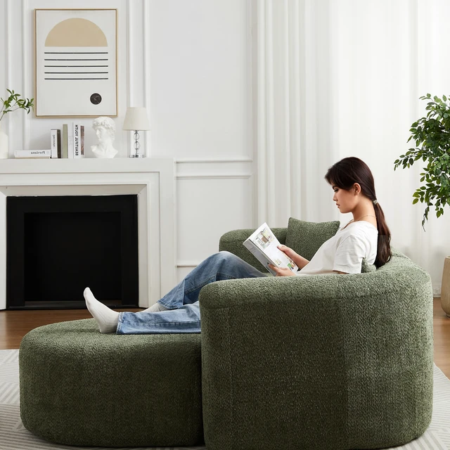 Alt view image 3 of 3 - Video 109.4 Inch Modular Sectional Sofa Curved Back Sofa, Chenille Fabric Two Throw Pillows l Shape Cloud Couch