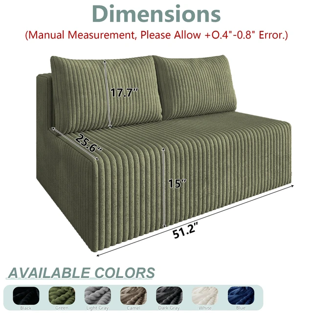 Alt view image 3 of 5 - Modular Sectional Sleeper Sofa, Corduroy Cloud Couch for Living Assembly Required, Army Green, Foam