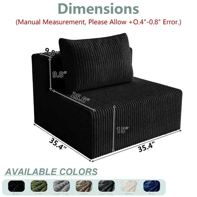 Alt view image 3 of 5 - 107modular Sectional Sleeper Sofa, Corduroy Cloud Couch for Living Assembly Required, Black, Foam