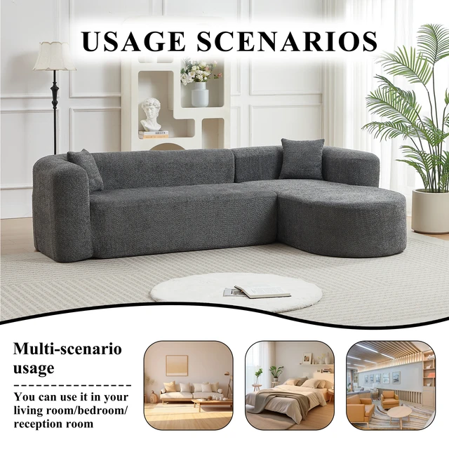 Alt view image 2 of 6 - Video 109.4 Inch Modular Sectional Sofa Curved Back Sofa, Chenille Fabric Two Throw Pillows l Shape Cloud Couch